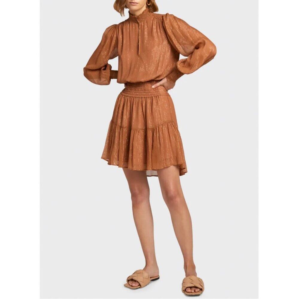 A.L.C Silvie Metallic Silk Mini Dress Butterscotch